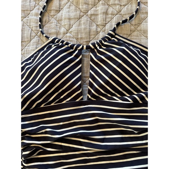 Ann Taylor Loft Womens 4 One Piece Swimsuit Keyhole Bandeau Striped Nautical - Picture 2 of 7